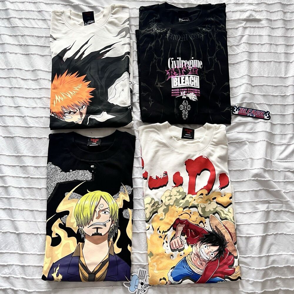 Civil Regime x One Piece Bleach Collab Bundle 4 Tees Sanji Luffy Ichigo NWT